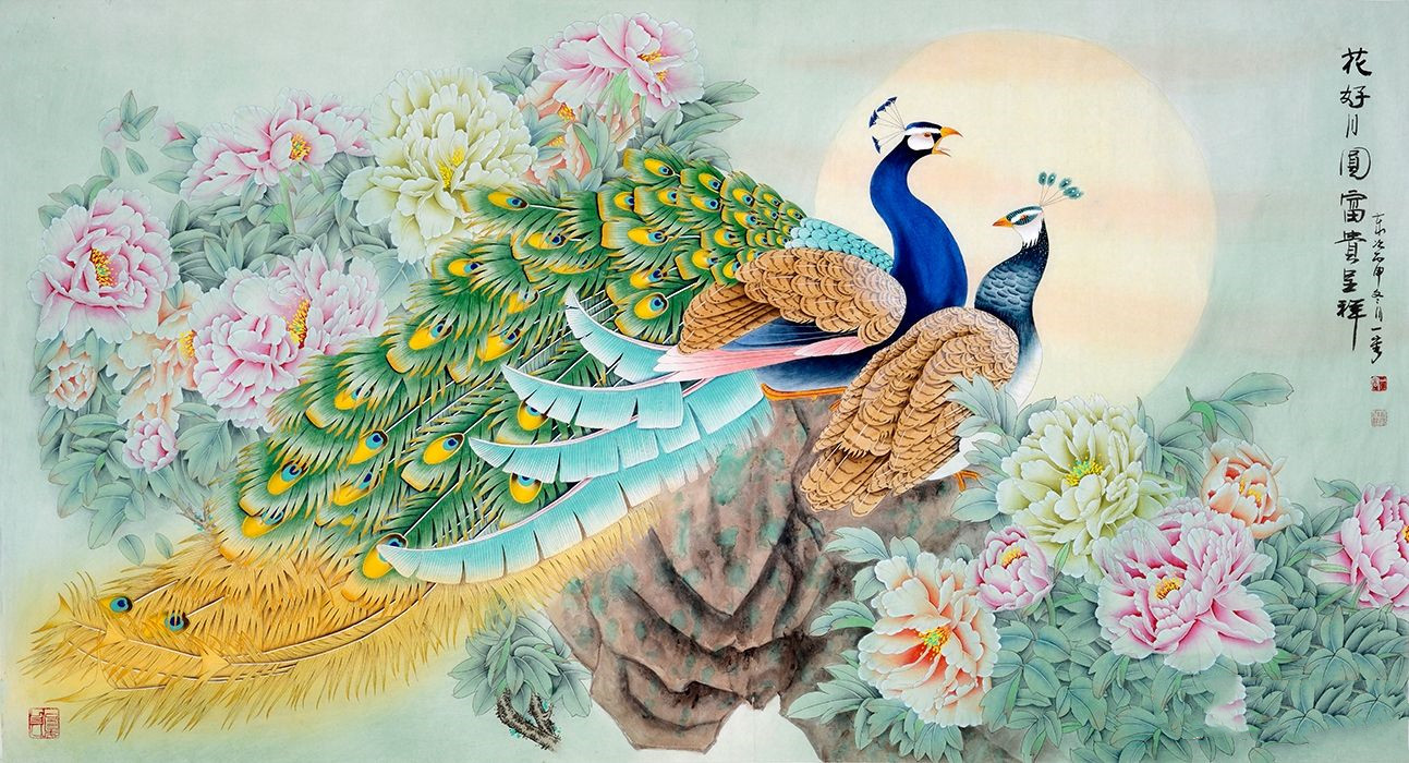 国画孔雀:国画孔雀作品
