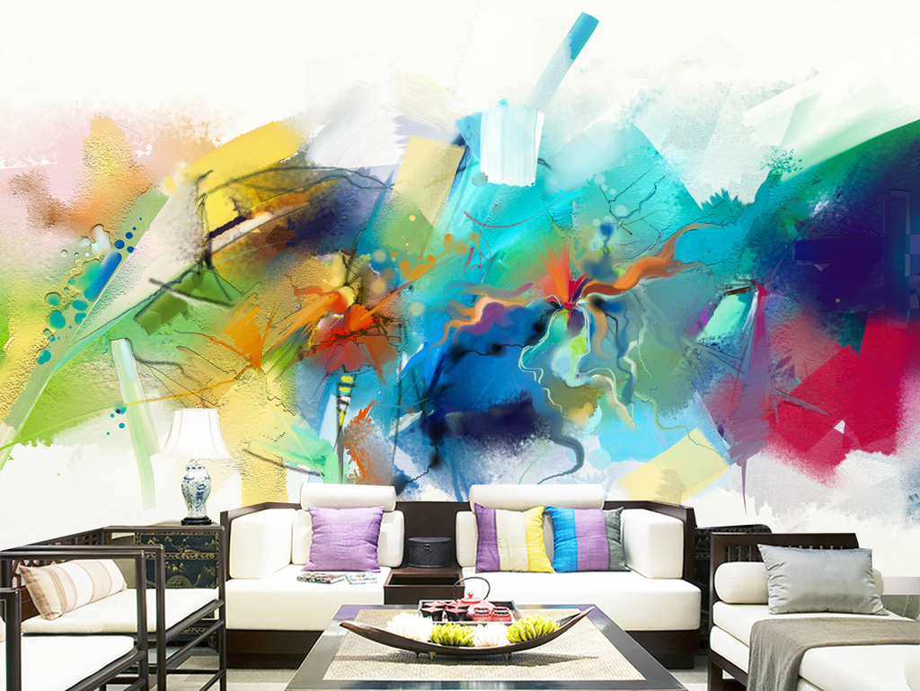 餐厅橙色抽象画效果图